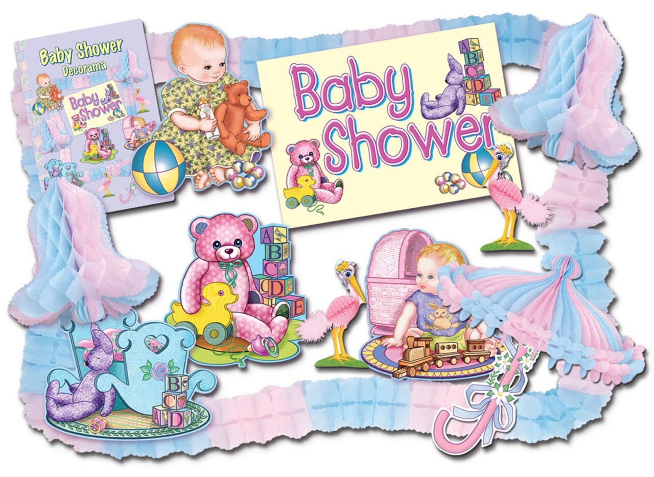 Party Central 66-Piece Pink and Blue Baby Shower Party Decorating Accessory Kit